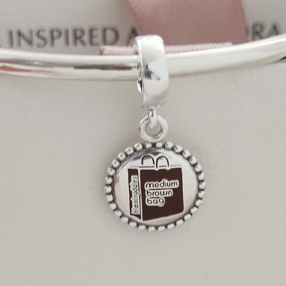Pandora Medium Brown Bag Exclusive Dangle Charm S925 Silver Pendant with box - Picture 6 of 7